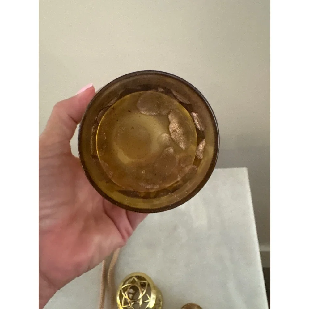 Vintage Amber Marbled Glass Catalytic Fragrance Lamp with Gold Tone Crown Cap